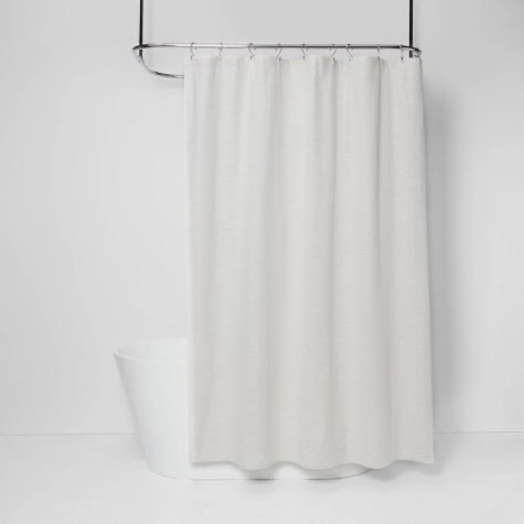 Threshold Subtle Striped Textured Shower Curtain Off-White/Cream - Picture 2 of 5